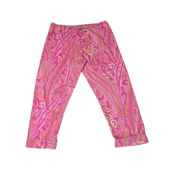 Bed Head Cropped‎ Pajama Pants M Pink & Green Paisley PJ Bottoms 100% Cotton - Picture 7 of 11